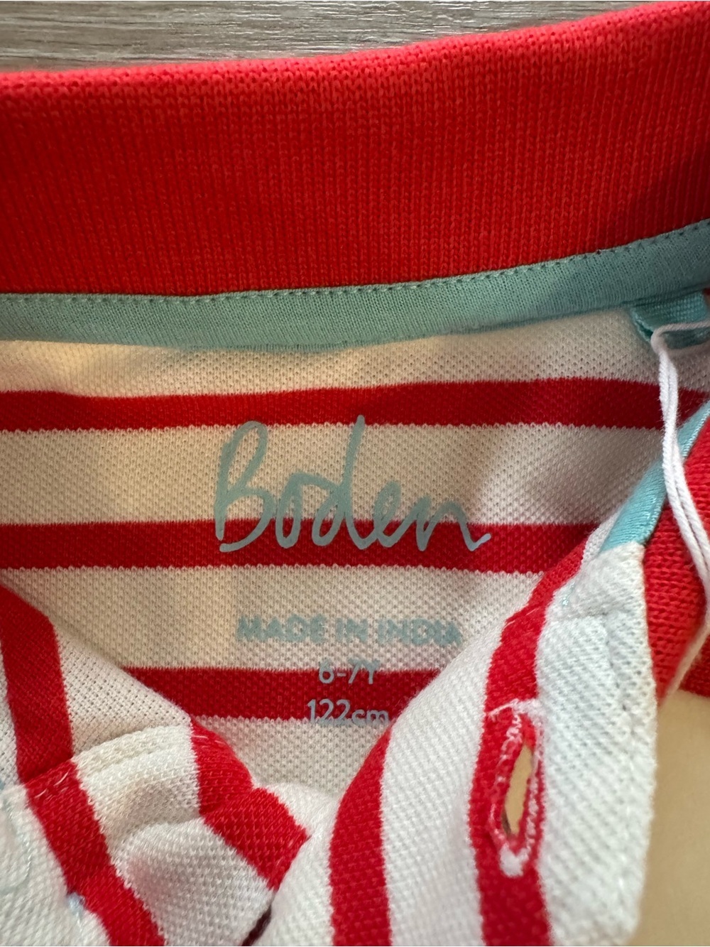 Boden Red & White Striped Polo with Blue Shark Motif - Picture 3 of 3